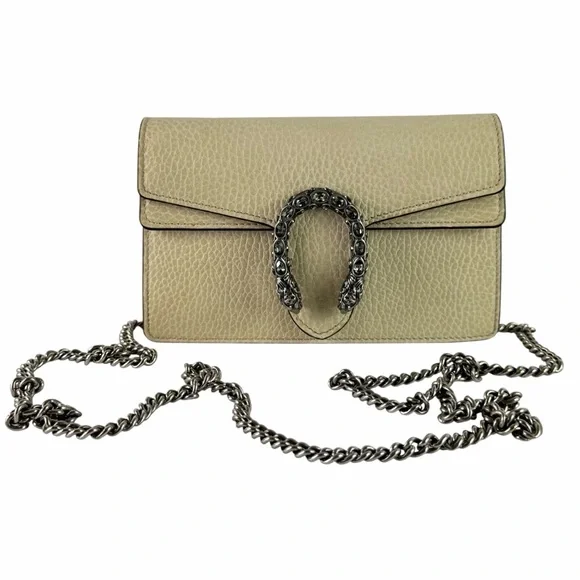 GUCCI Dionysus Super Mini Crystal Beige Leather Crossbody Bag Made in Italy - Picture 1 of 15